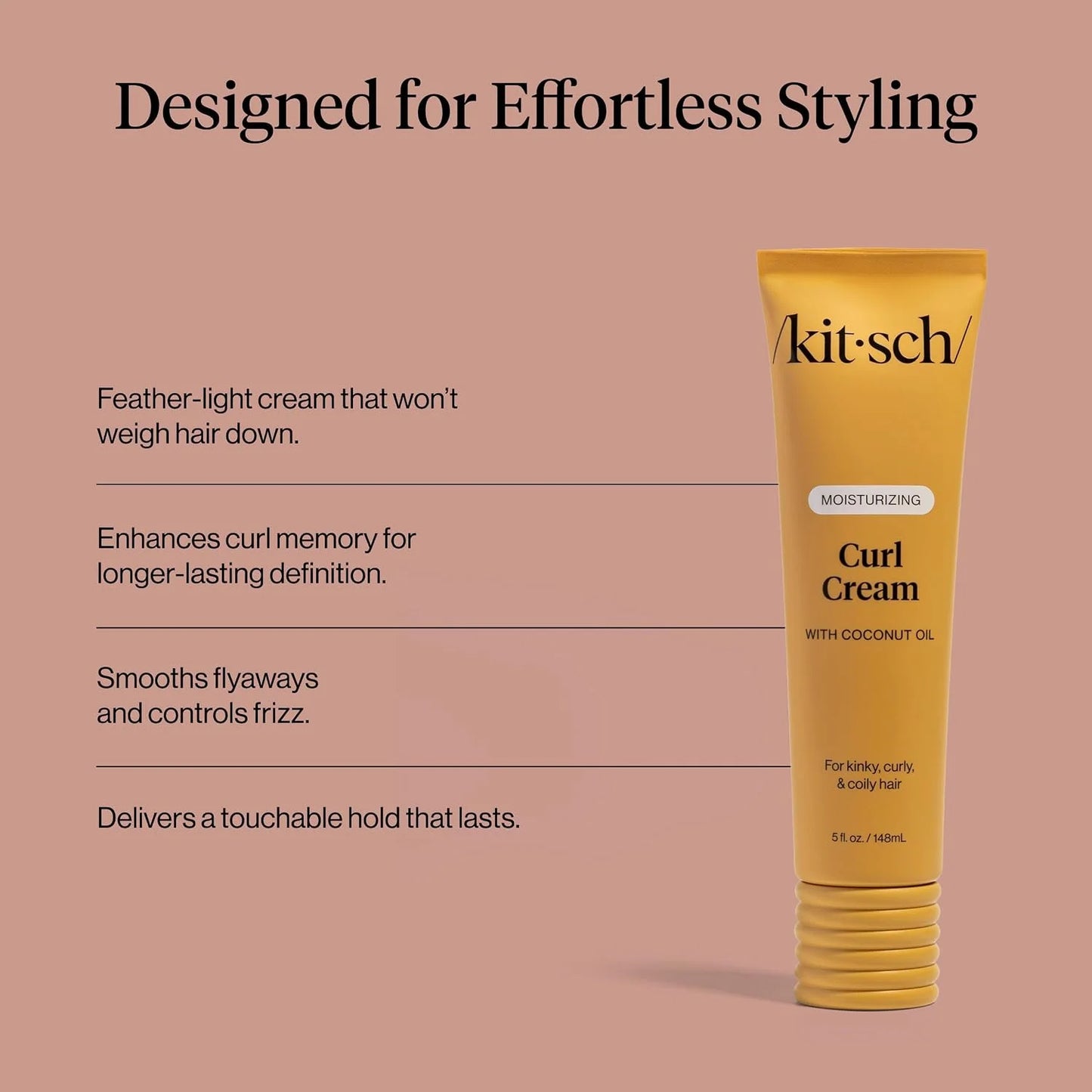 Kitsch Moisturizing Curl Cream for Curly, Wavy Hair – 5oz