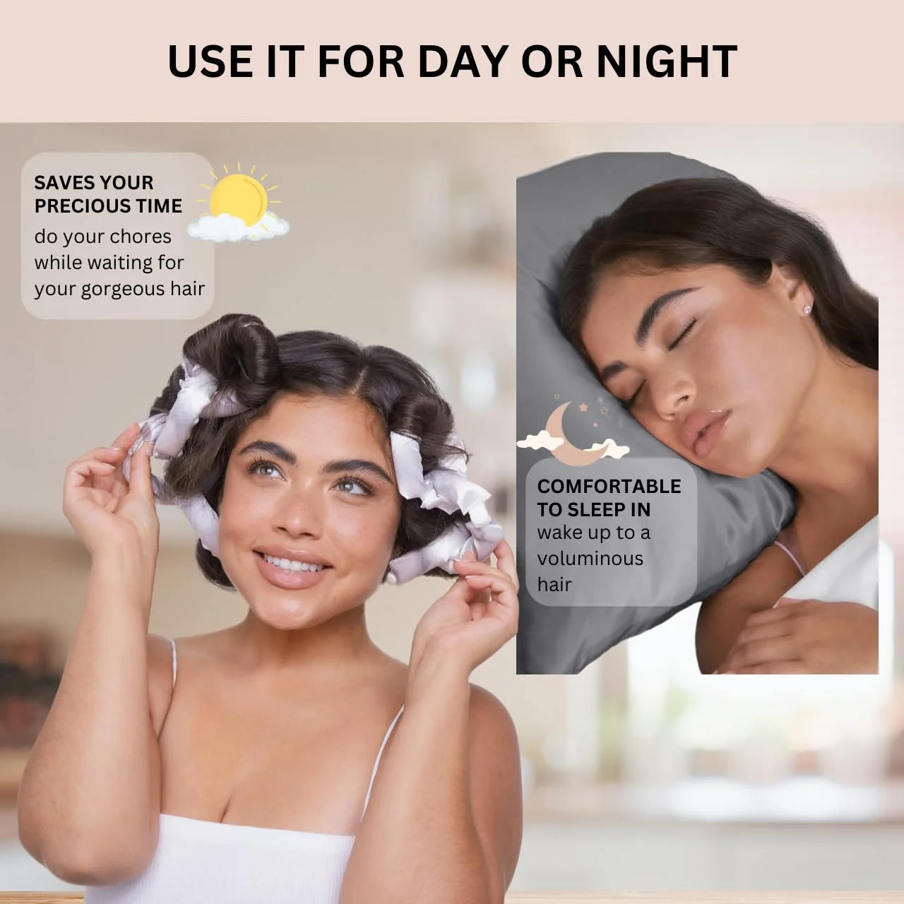 Kitsch Satin Pillow Rollers Flexi Rods, Heatless Curling Rod - 6pcs Marble
