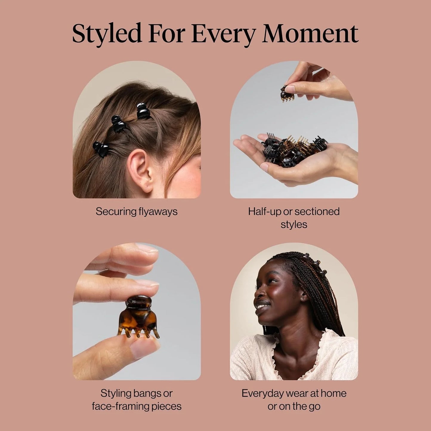 Kitsch Mini Claw Clips for Women - Tortoise & Black, 6pcs