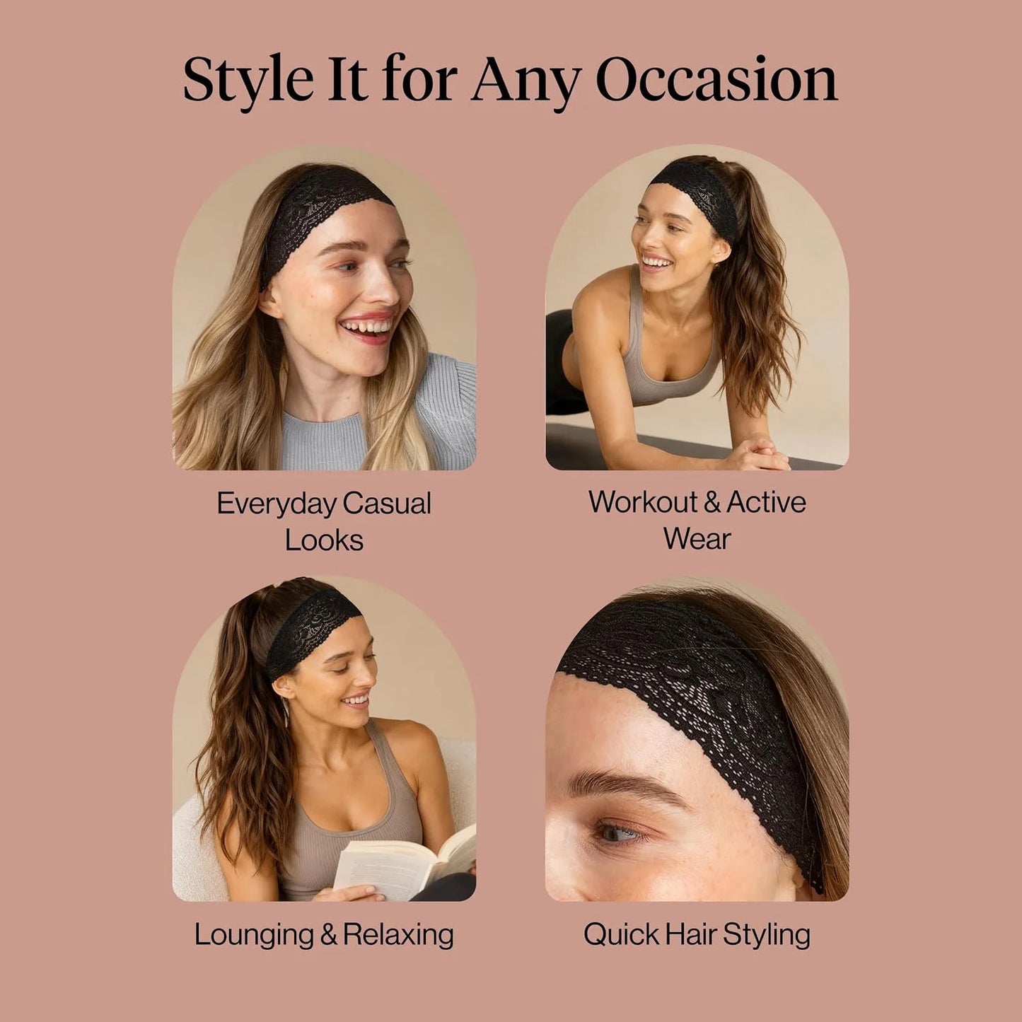 Kitsch Lace Wide Headbands for Women Non Slip - Cherry Lacquer & Dusty Pink