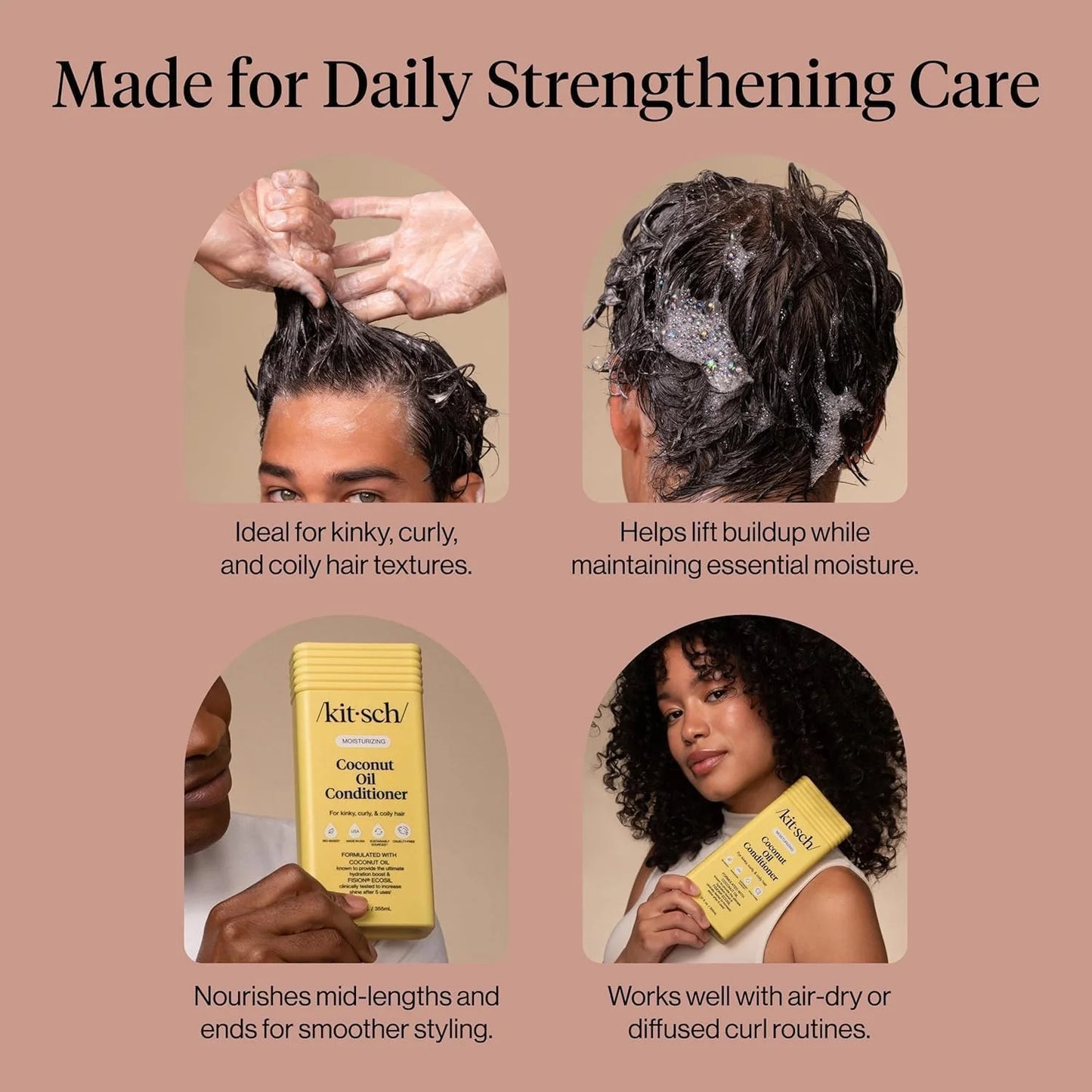 Kitsch Coconut Oil Hair Conditioner for Women & Men – Made in USA – 12 oz