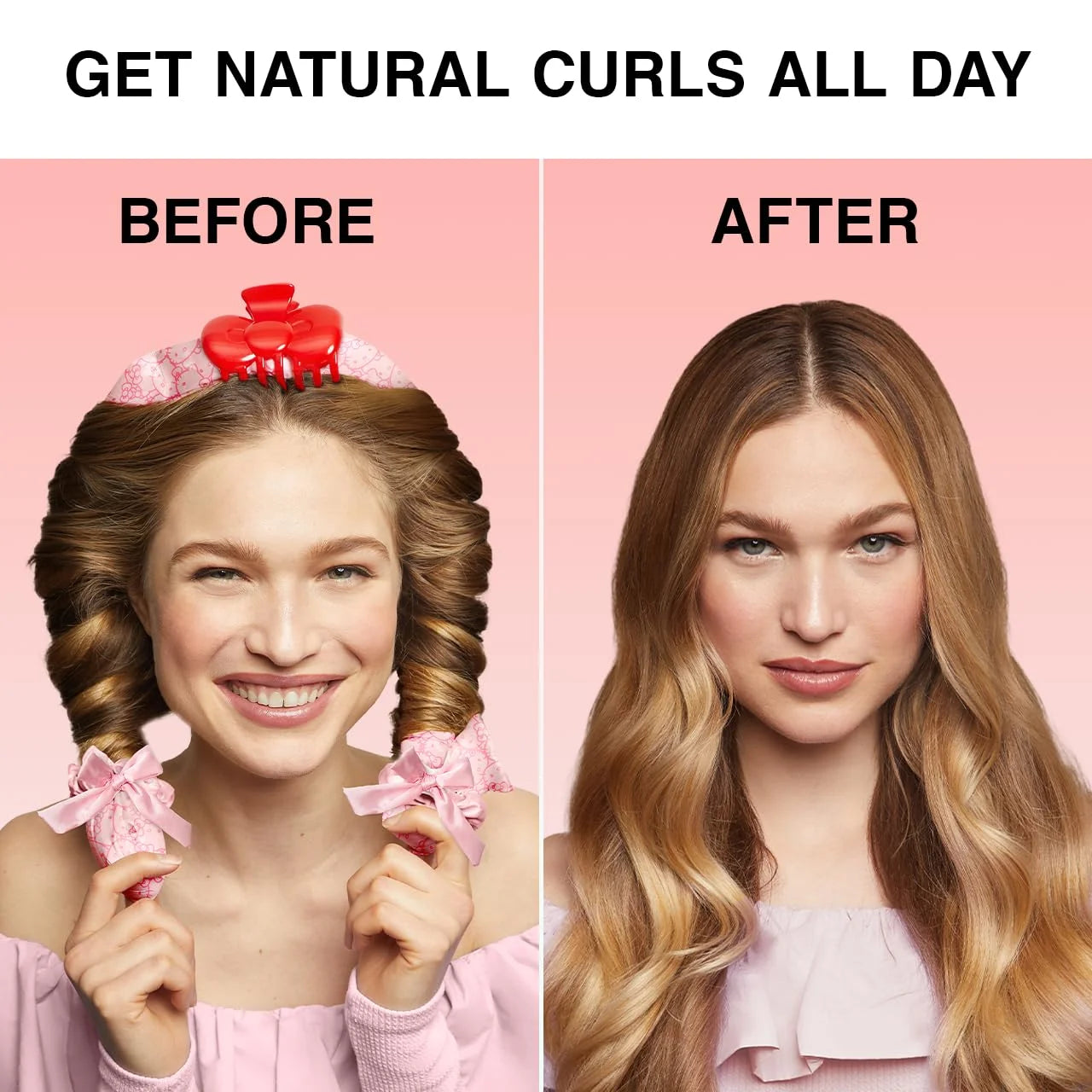 Hello Kitty x Kitsch Satin Flexi Rods, Heatless Curling Rod - 4pc Set