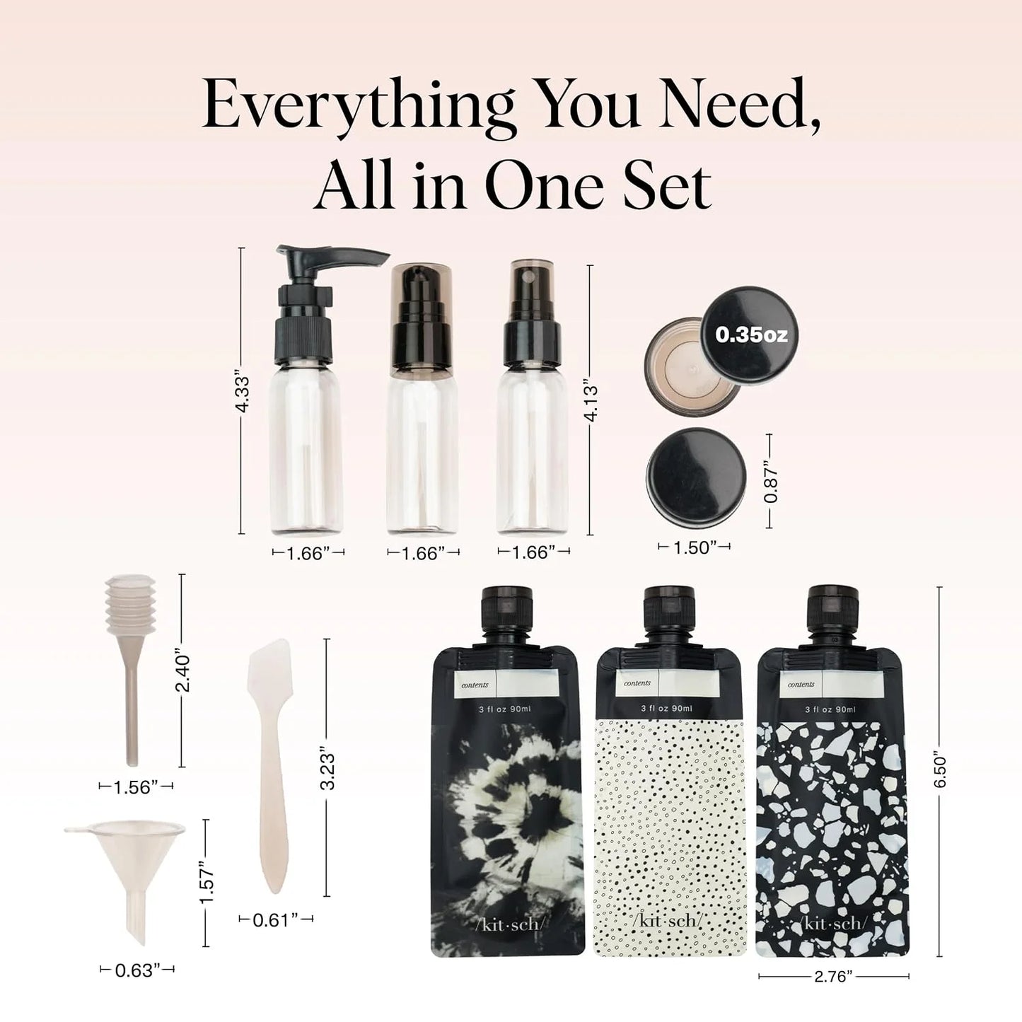 Kitsch 11 PCS Containers Travel Size Toiletries - Black & Ivory