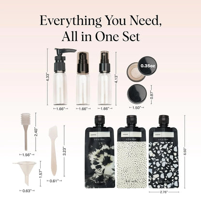 Kitsch 11 PCS Containers Travel Size Toiletries - Black & Ivory