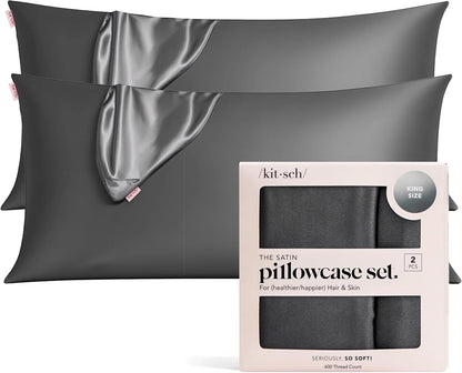 Kitsch Satin Pillowcase with Zipper - Standard Size, Haze Blue