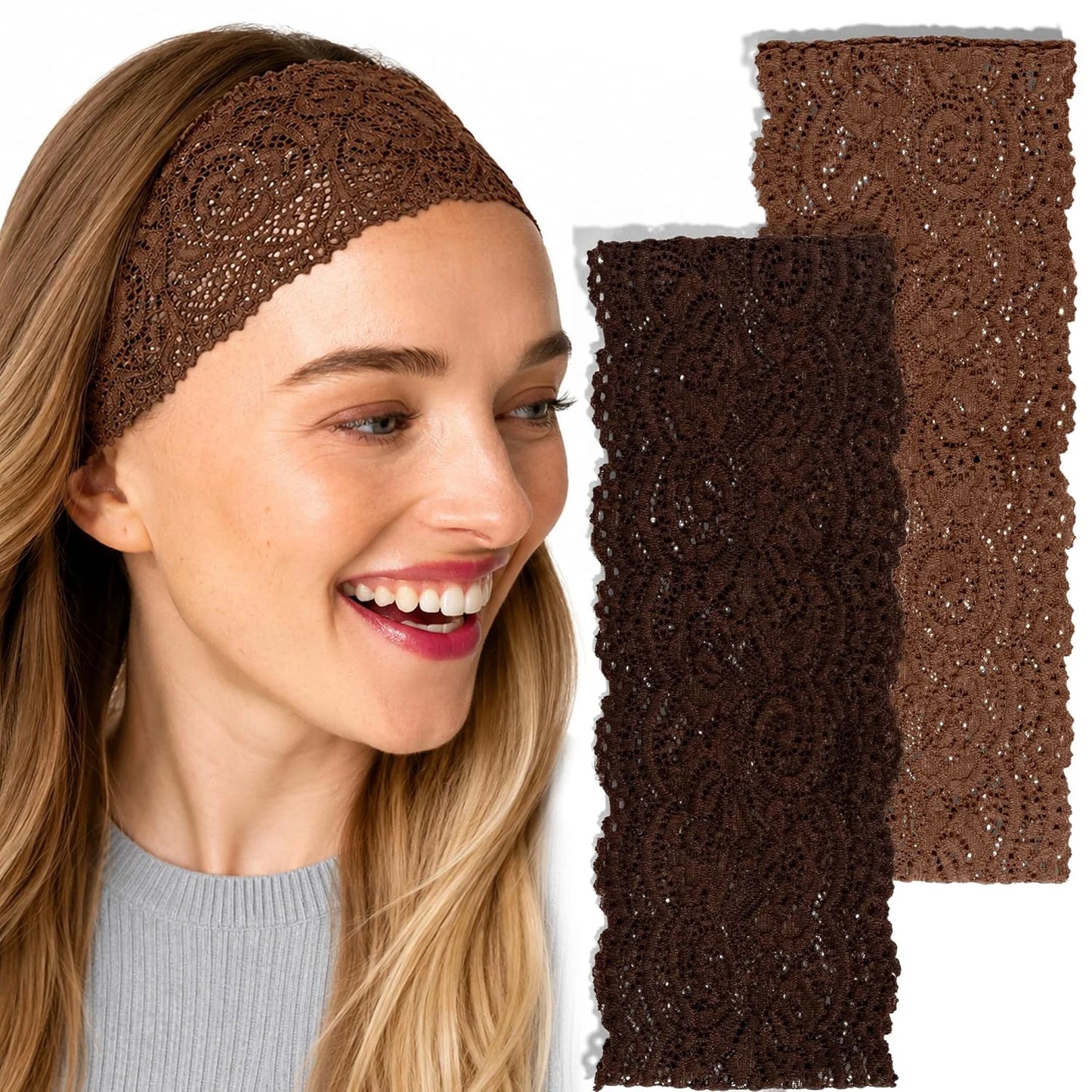 Kitsch Lace Wide Headbands for Women Non Slip - Cherry Lacquer & Dusty Pink
