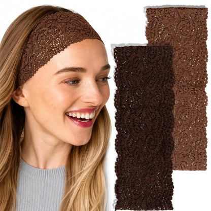 Kitsch Lace Wide Headbands for Women Non Slip - Cherry Lacquer & Dusty Pink