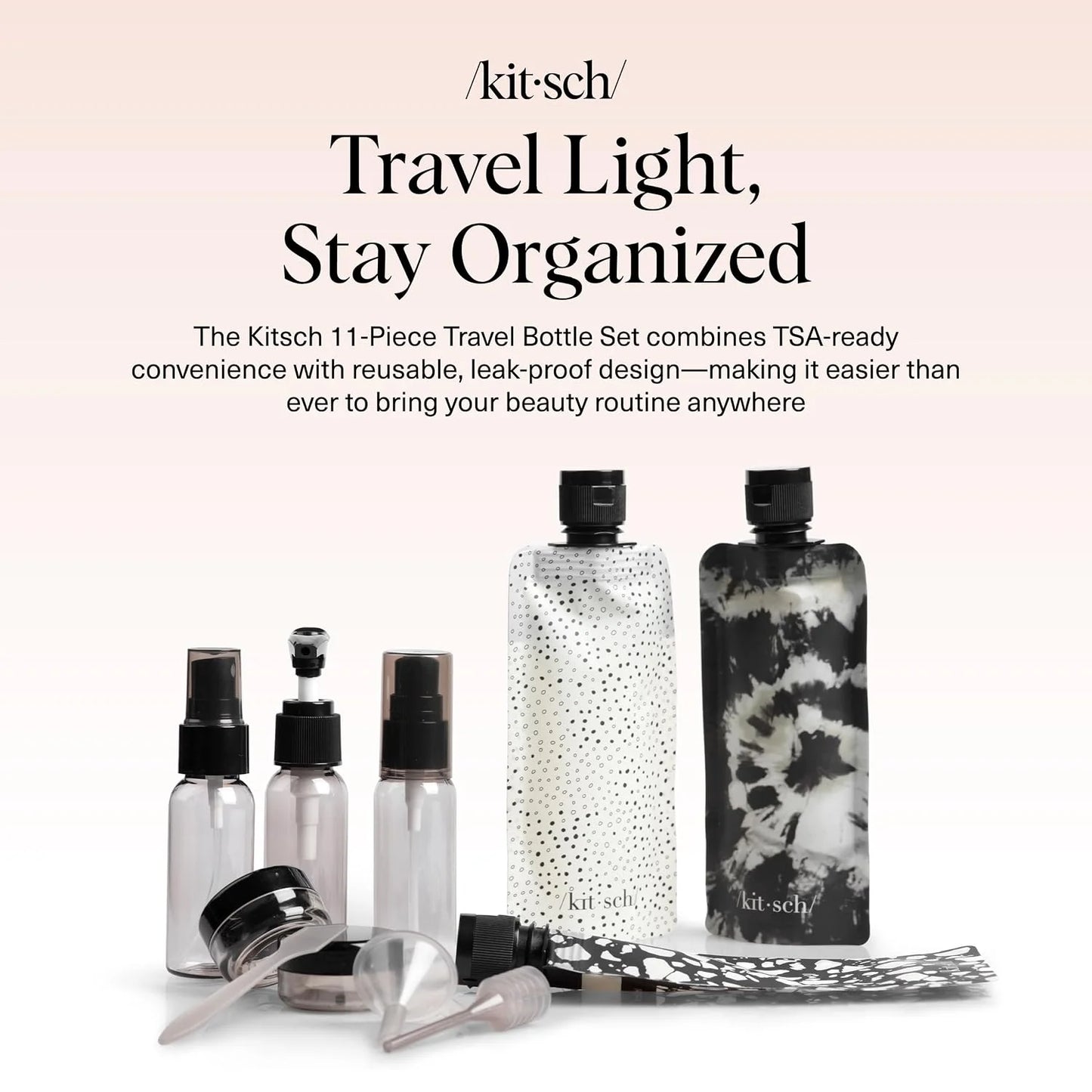 Kitsch 11 PCS Containers Travel Size Toiletries - Black & Ivory
