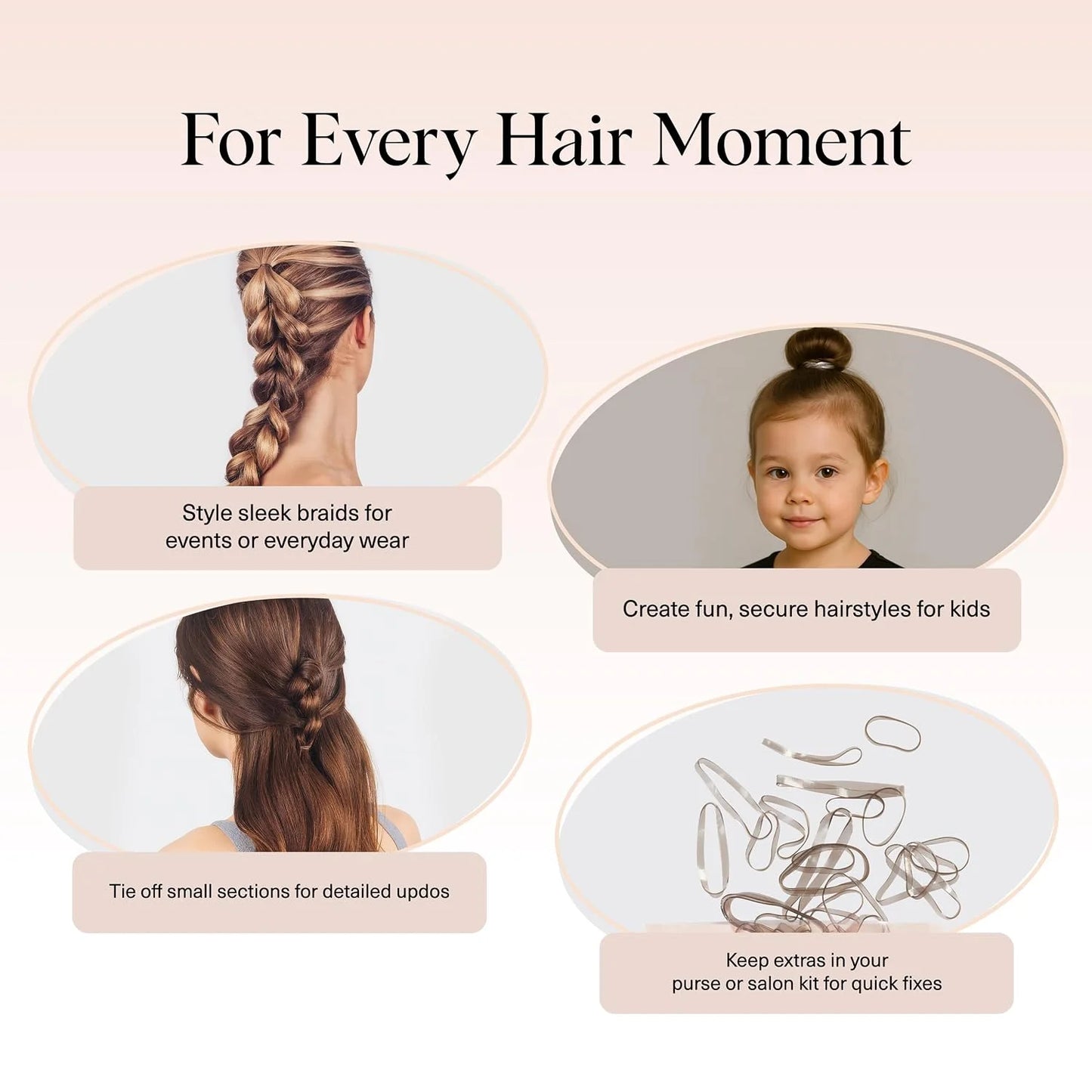 Kitsch Hair Ties No Damage for Kids, Teens and Women - Black, 500pcs