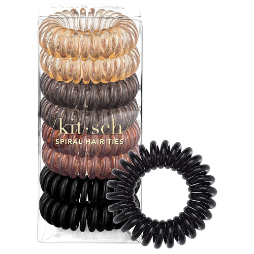 Kitsch Spiral Hair Ties for Women | Ponytail Holders - Brunette, 8 Pcs