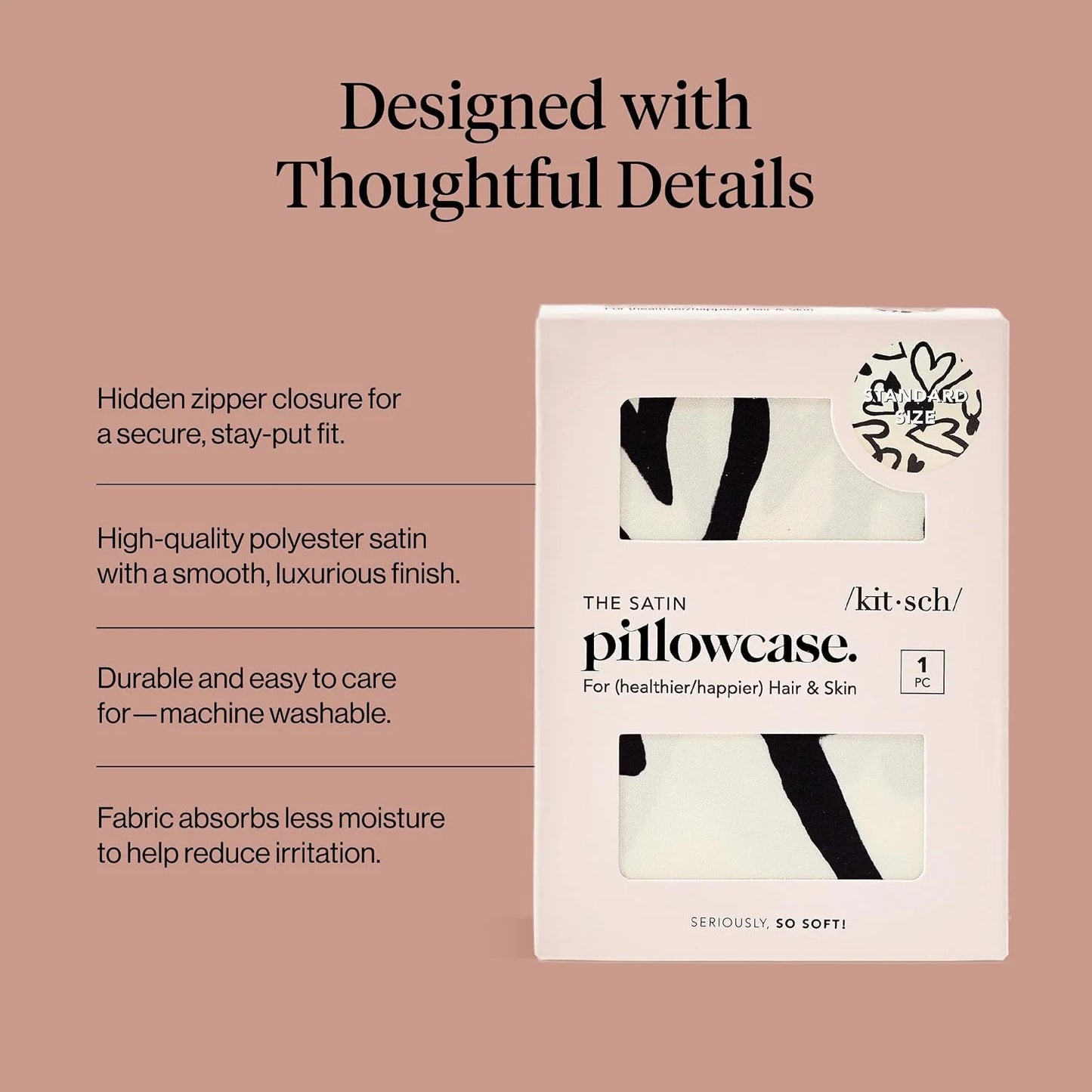 Kitsch Satin Pillowcase with Zipper - Standard Size, Haze Blue