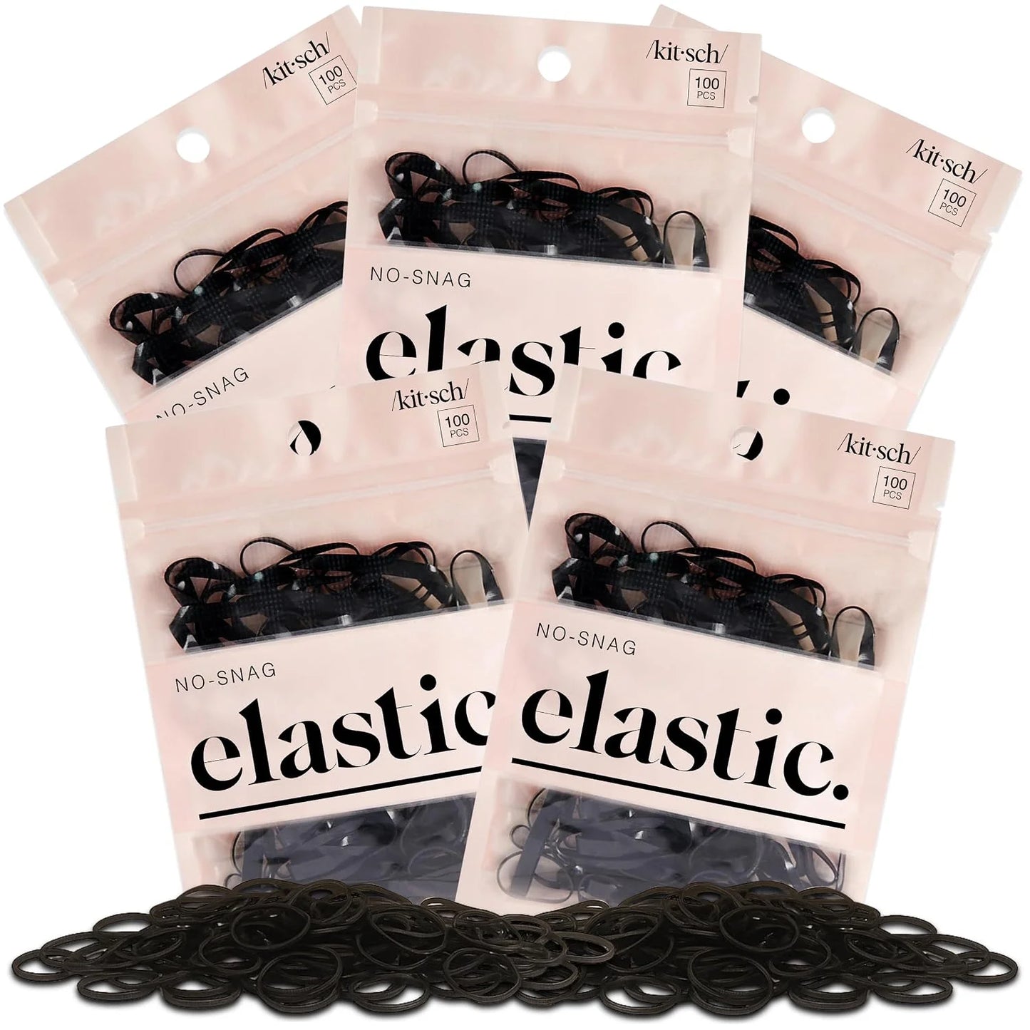 Kitsch Hair Ties No Damage for Kids, Teens and Women - Black, 500pcs
