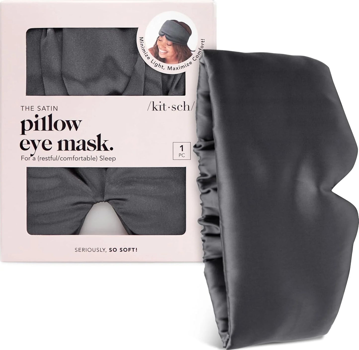 Kitsch Contour Satin Sleep Mask | Eye Masks for Sleep - Charcoal