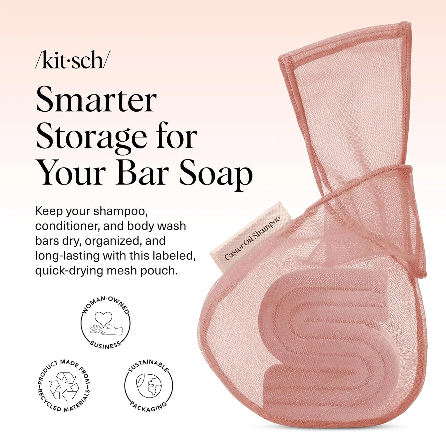 Kitsch Soap Saver Bag – Patented Mesh Bag Soap Holder with Tag Identifier