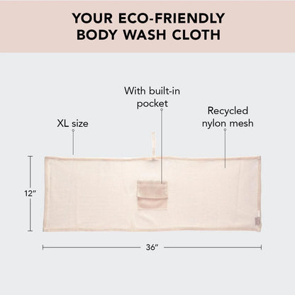 Kitsch Exfoliating Body & Back Scrubber for Shower with Built-in Pocket Bar Soap Bag, Recycled Nylon Exfoliating Washcloth Net, Scrub Exfoliator for Smooth Skin, Bath Essentials for Daily Use, Blush