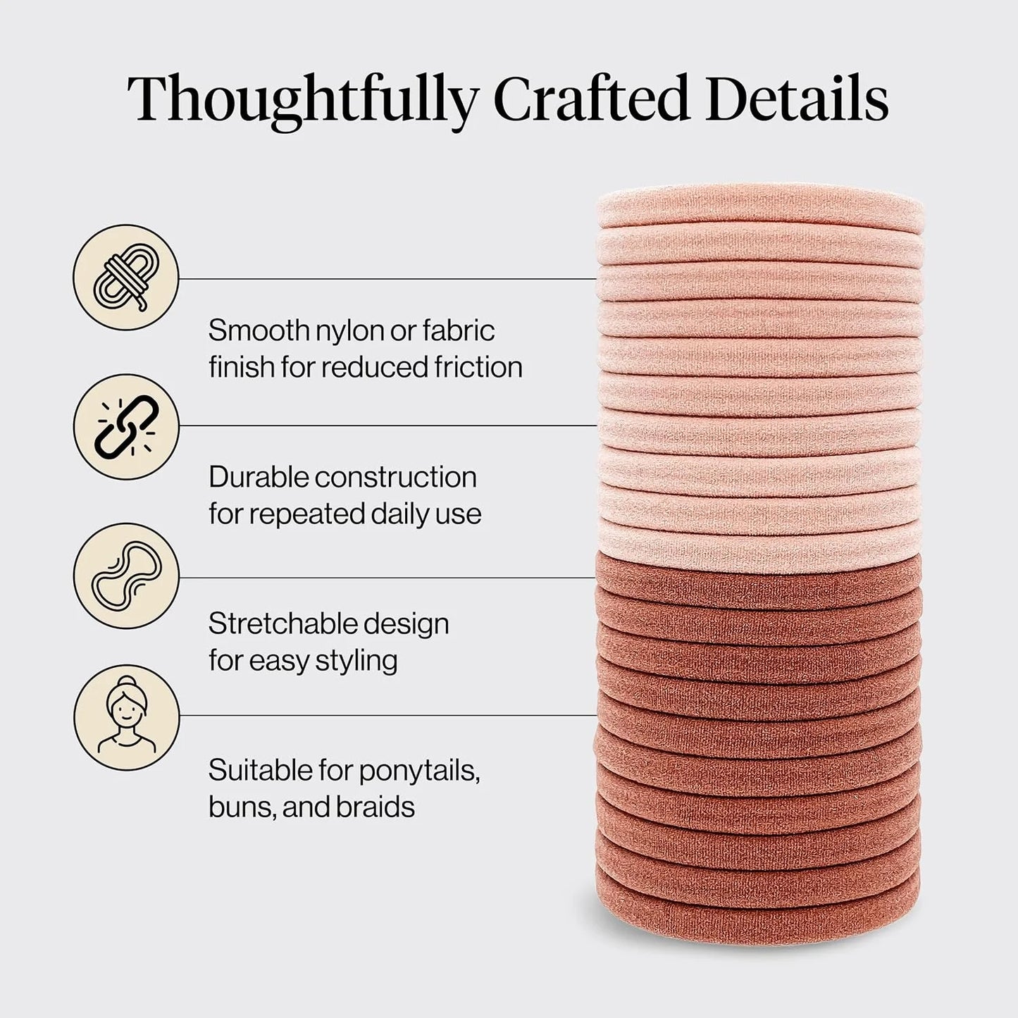 Kitsch Ribbed Hair Ties No Damage - Blush, 10pcs