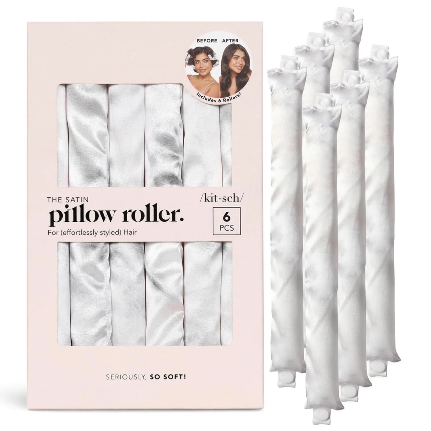 Kitsch Satin Pillow Rollers Flexi Rods, Heatless Curling Rod - 6pcs Marble