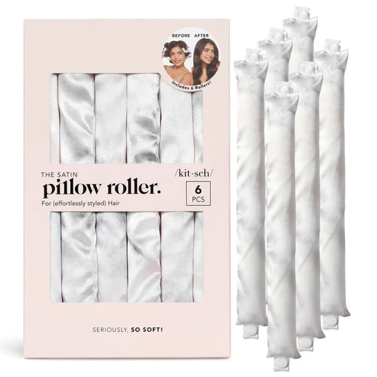 Kitsch Satin Pillow Rollers Flexi Rods, Heatless Curling Rod - 6pcs Marble