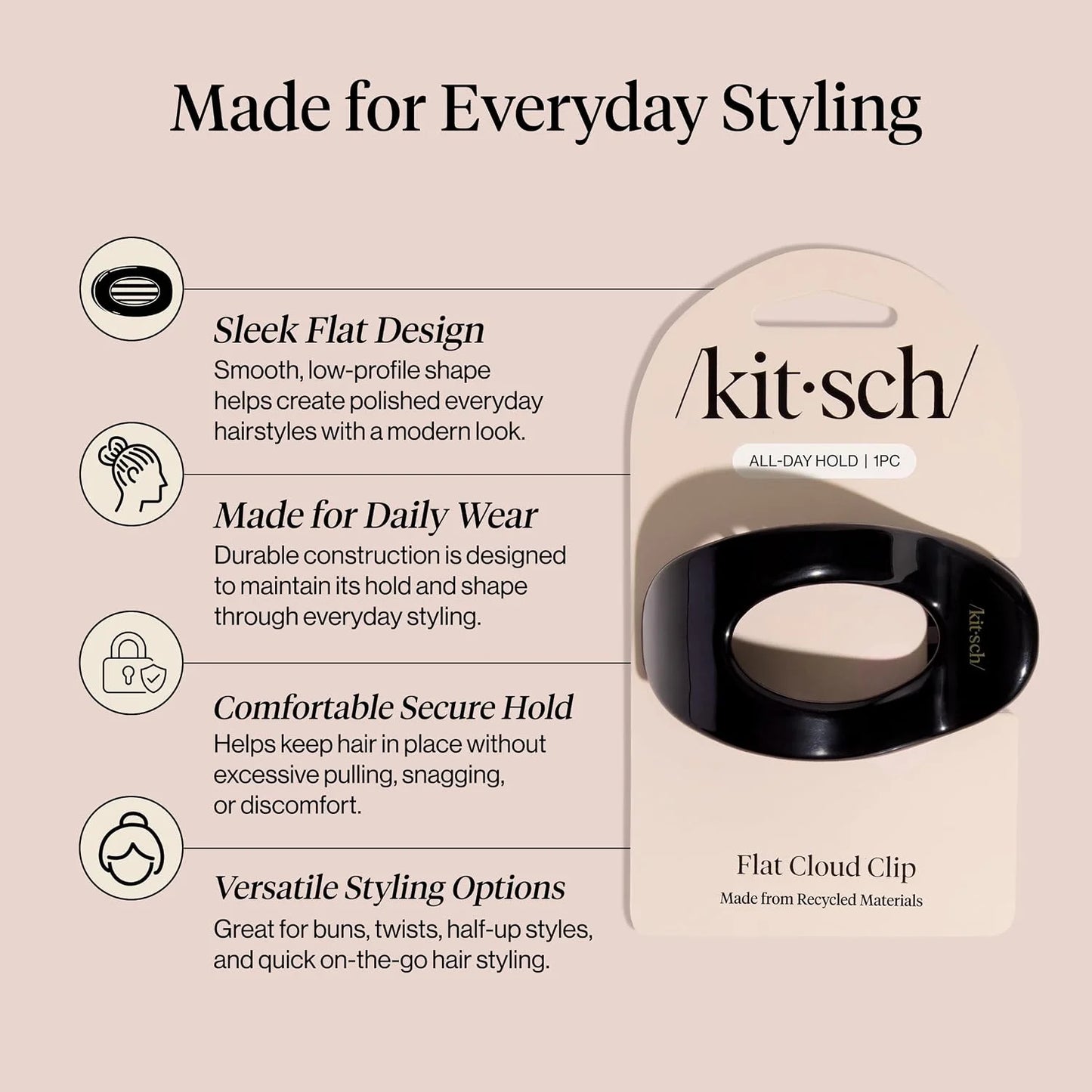 Kitsch Small Flat Claw Clip for Women - Sage Leaf, 1pc