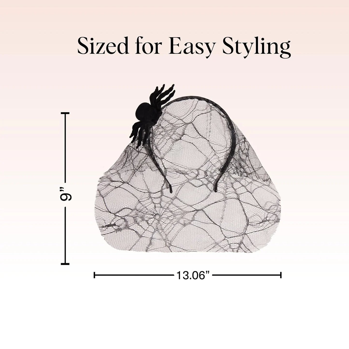 Kitsch Veil Headband - Black Headband with Statement Spiderweb Veil, 1pc