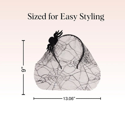 Kitsch Veil Headband - Black Headband with Statement Spiderweb Veil, 1pc