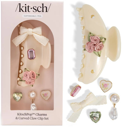 KitschPop ™ Hair Clips For Women with Charm Sets -Vintage Black, 7pcs Set