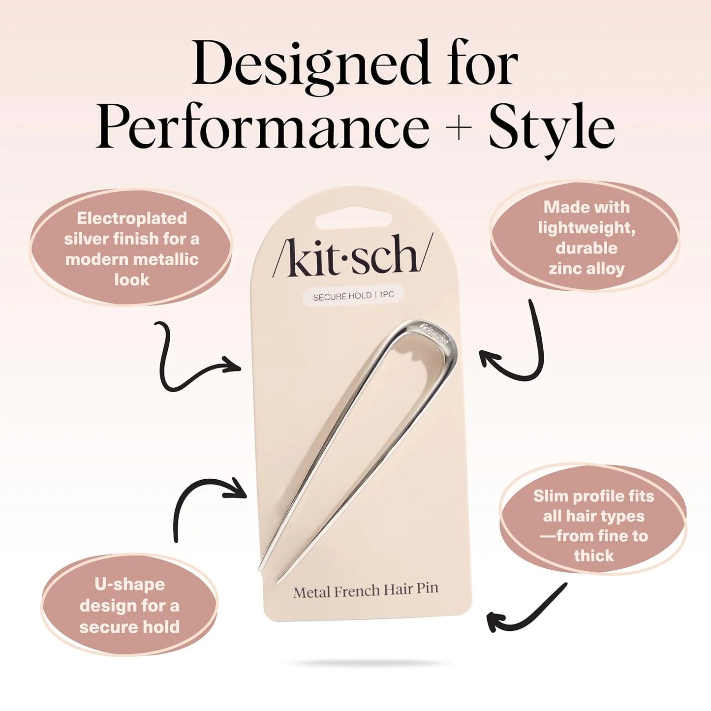 Kitsch Mini Metal French Hair Pin & Hair Clips for Women - Silver, Set of 3