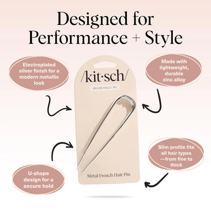 Kitsch Mini Metal French Hair Pin & Hair Clips for Women - Silver, Set of 3