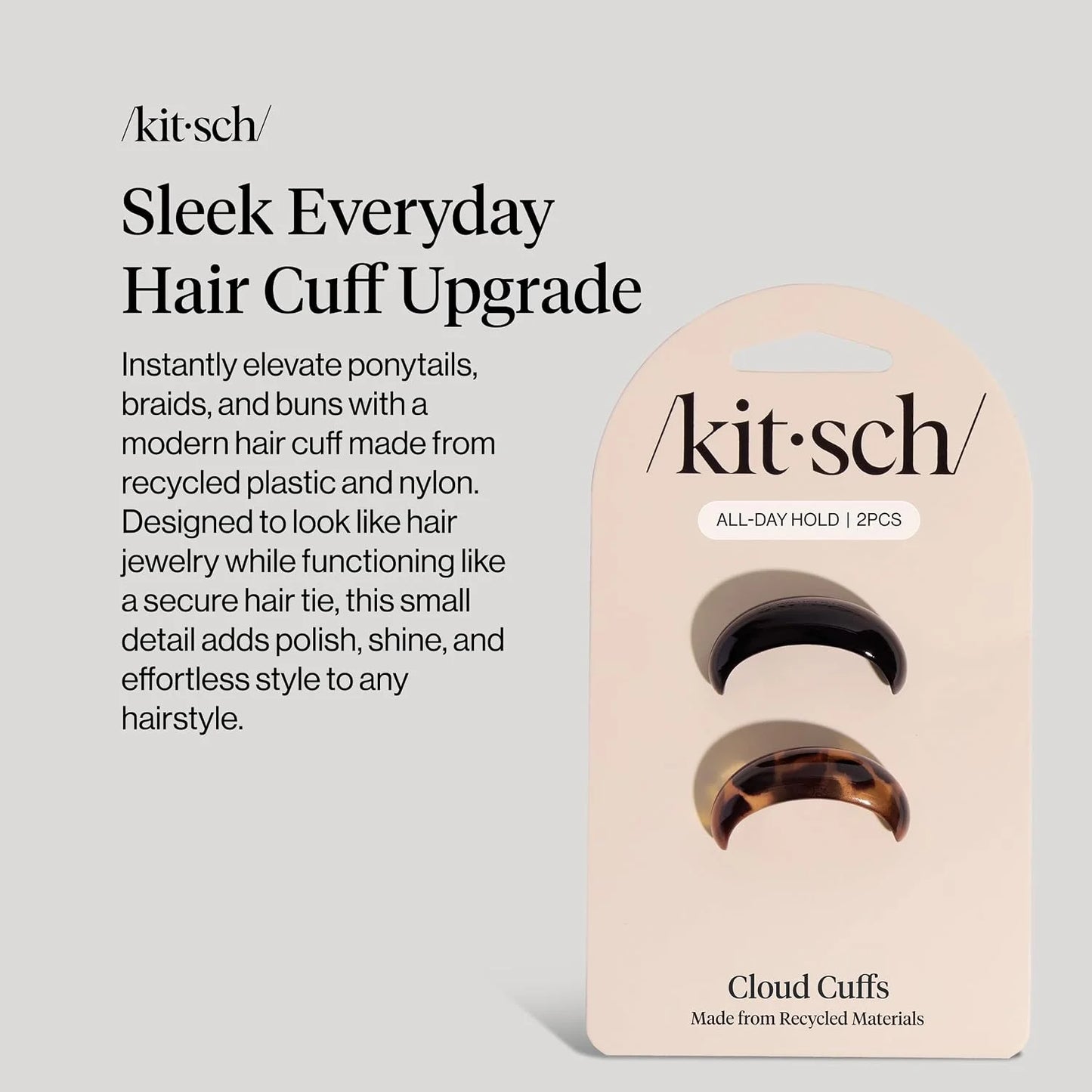 Kitsch Medium Hair Cuffs Hair Ties For Women - Black and Tort, 2pcs