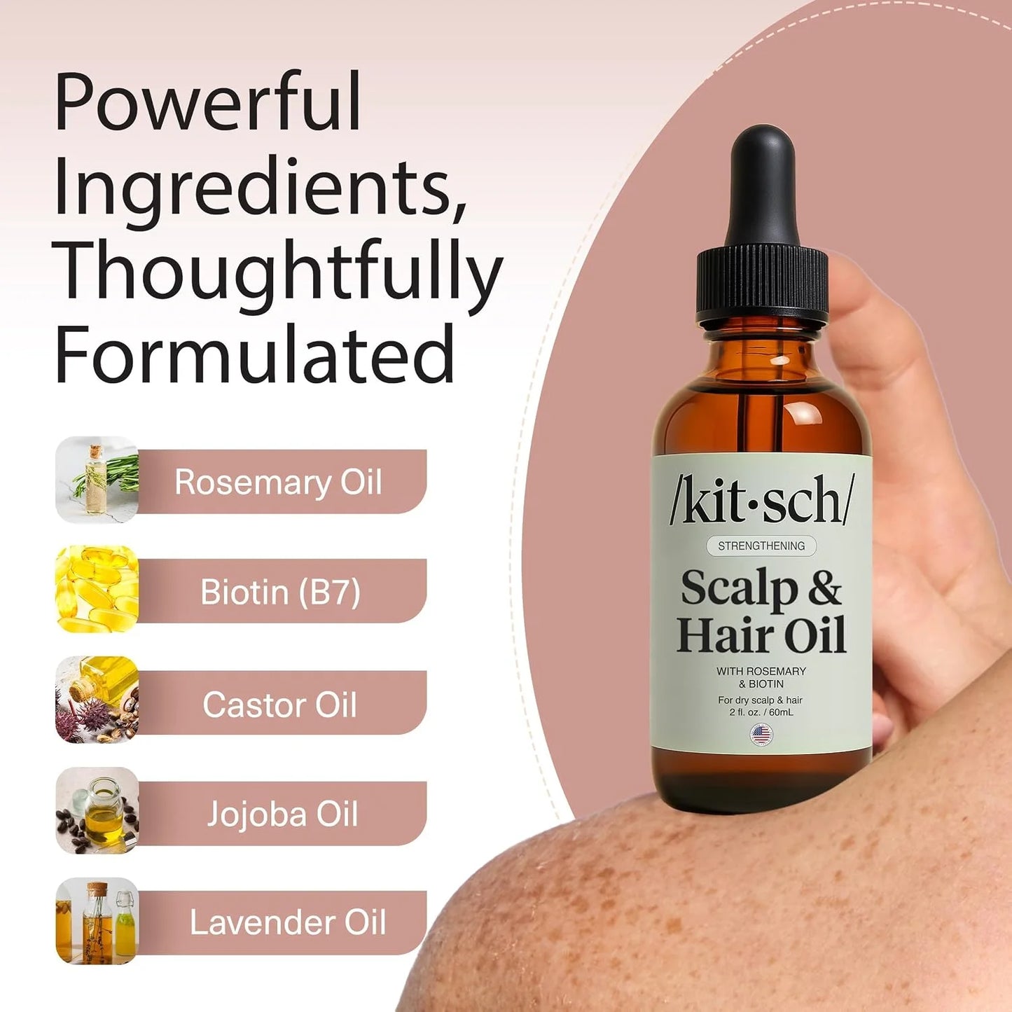 Kitsch Rosemary Oil for Hair Growth -With Castor Oil, Biotin & Jojoba- 60mL