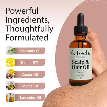Kitsch Rosemary Oil for Hair Growth -With Castor Oil, Biotin & Jojoba- 60mL