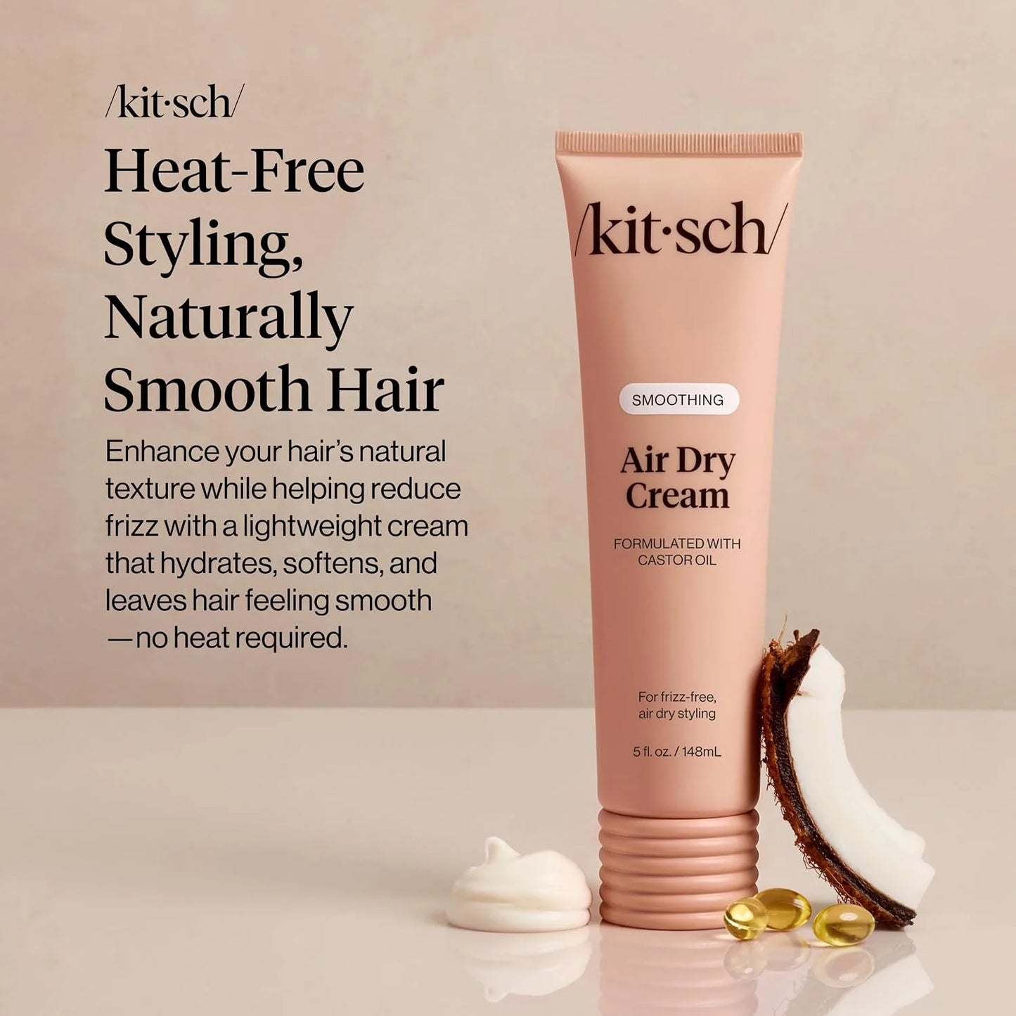 Kitsch Smoothing Air Dry Cream – With Castor Oil & Coconut Oil - 5 oz
