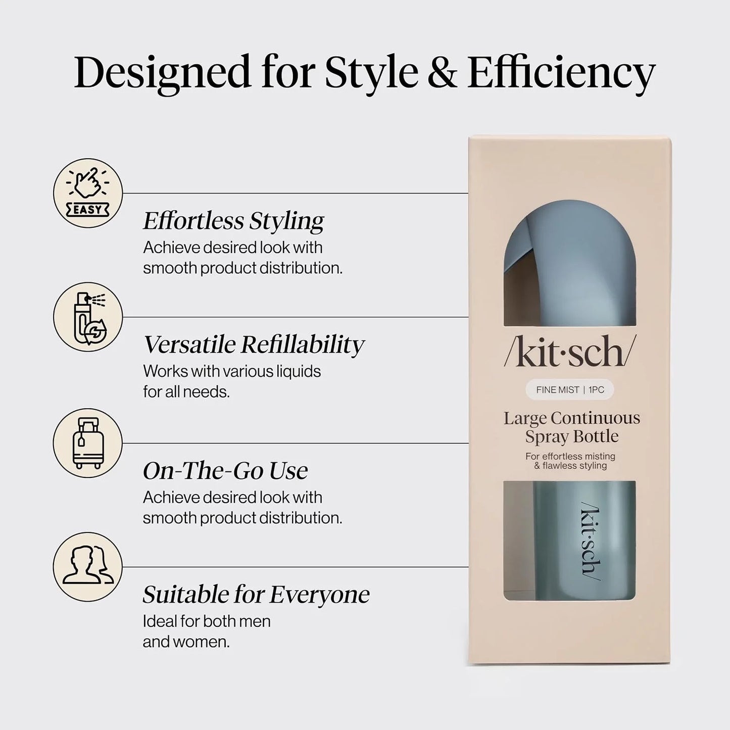 Kitsch Large Continuous Spray Bottle for Hair – Haze Blue, 180ml
