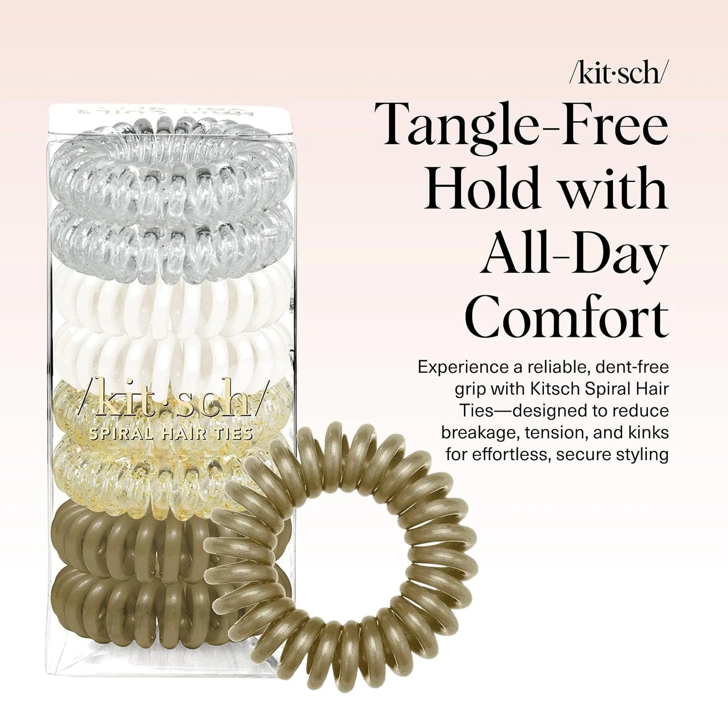 Kitsch Spiral Hair Ties for Women | Ponytail Holders - Brunette, 8 Pcs