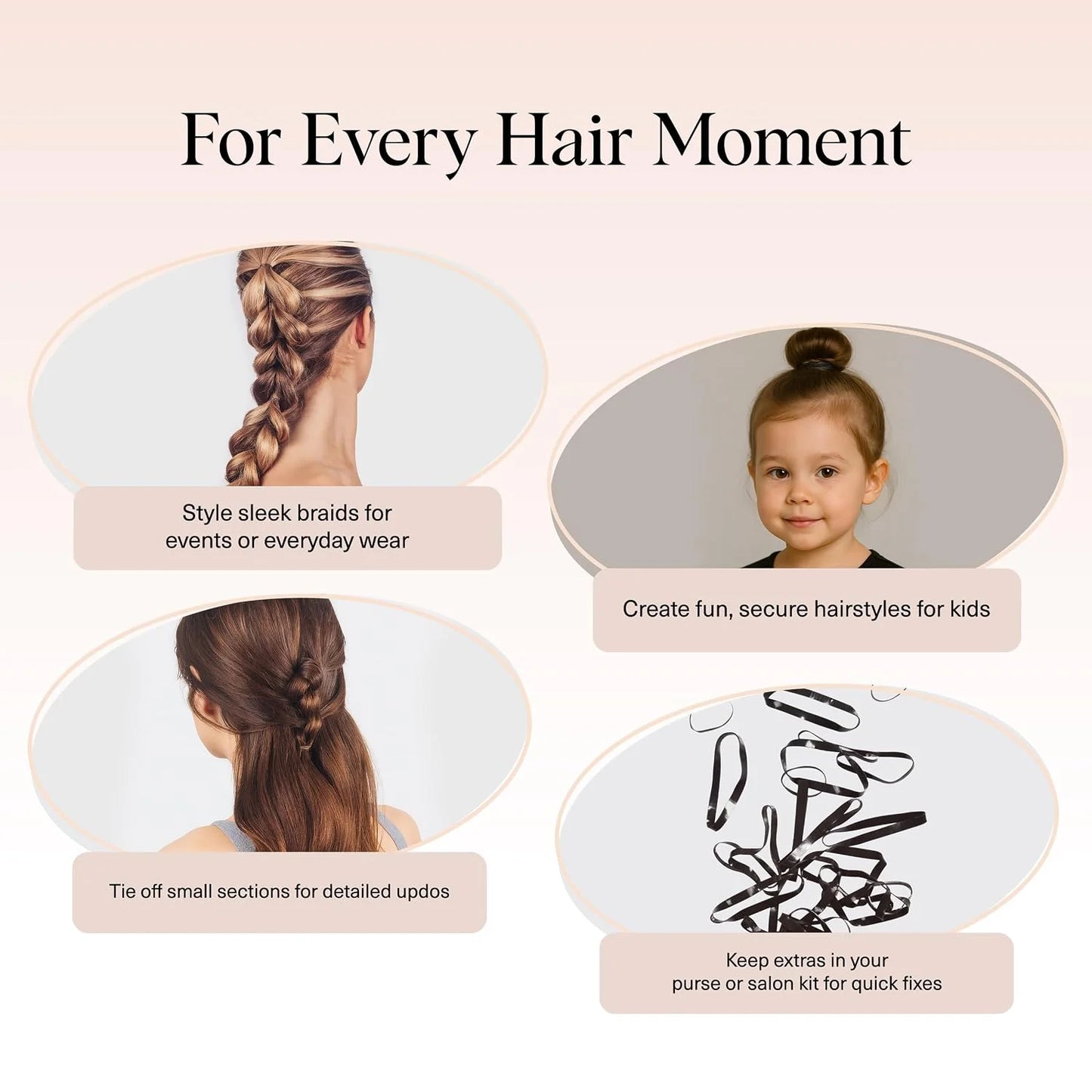 Kitsch Hair Ties No Damage for Kids, Teens and Women - Black, 500pcs