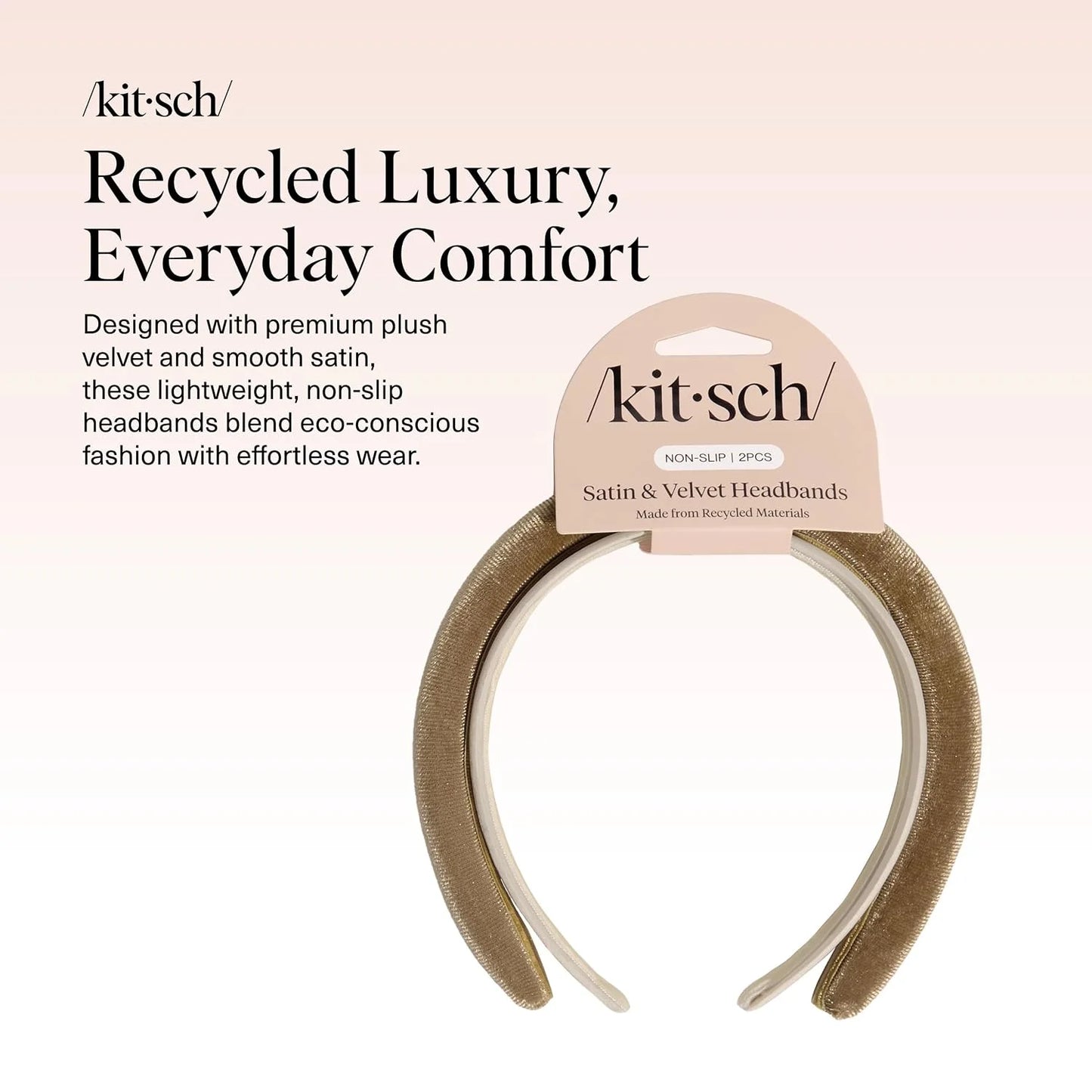 Kitsch Velvet & Satin Headbands for Women - Cream & Camel, 2pc Set