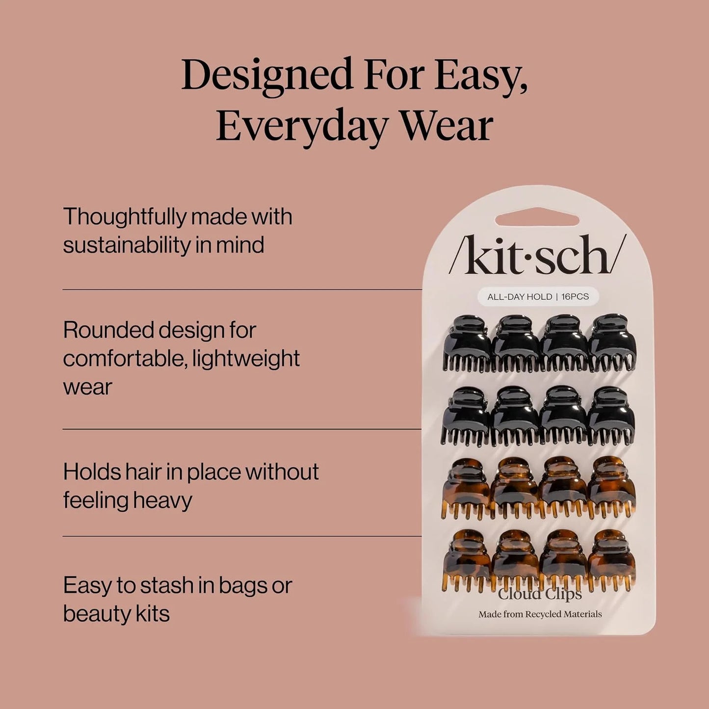Kitsch Mini Claw Clips for Women - Tortoise & Black, 6pcs