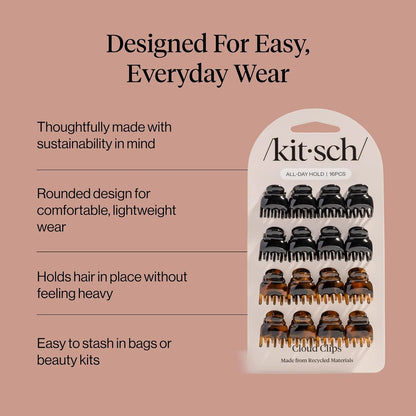 Kitsch Mini Claw Clips for Women - Tortoise & Black, 6pcs