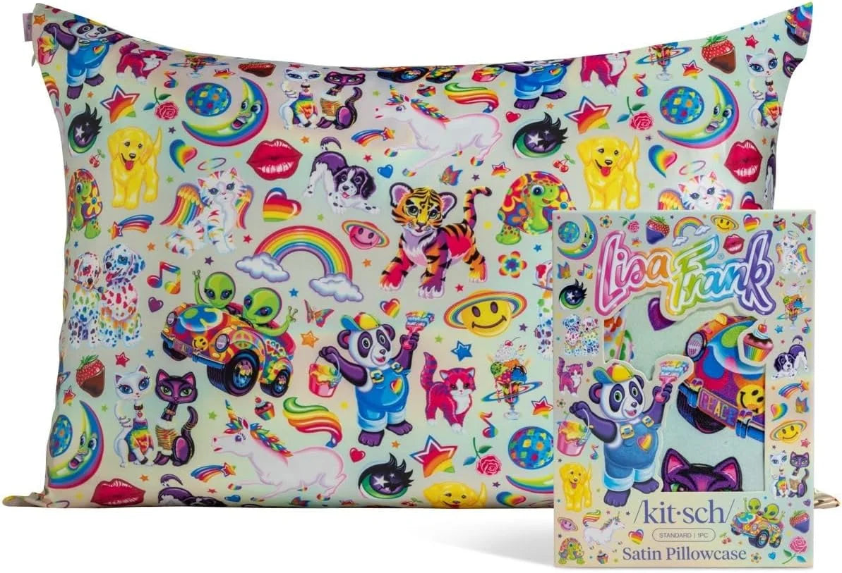 Lisa Frank x Kitsch Satin Pillowcase, Size 19x36 - Rainbow Leopard