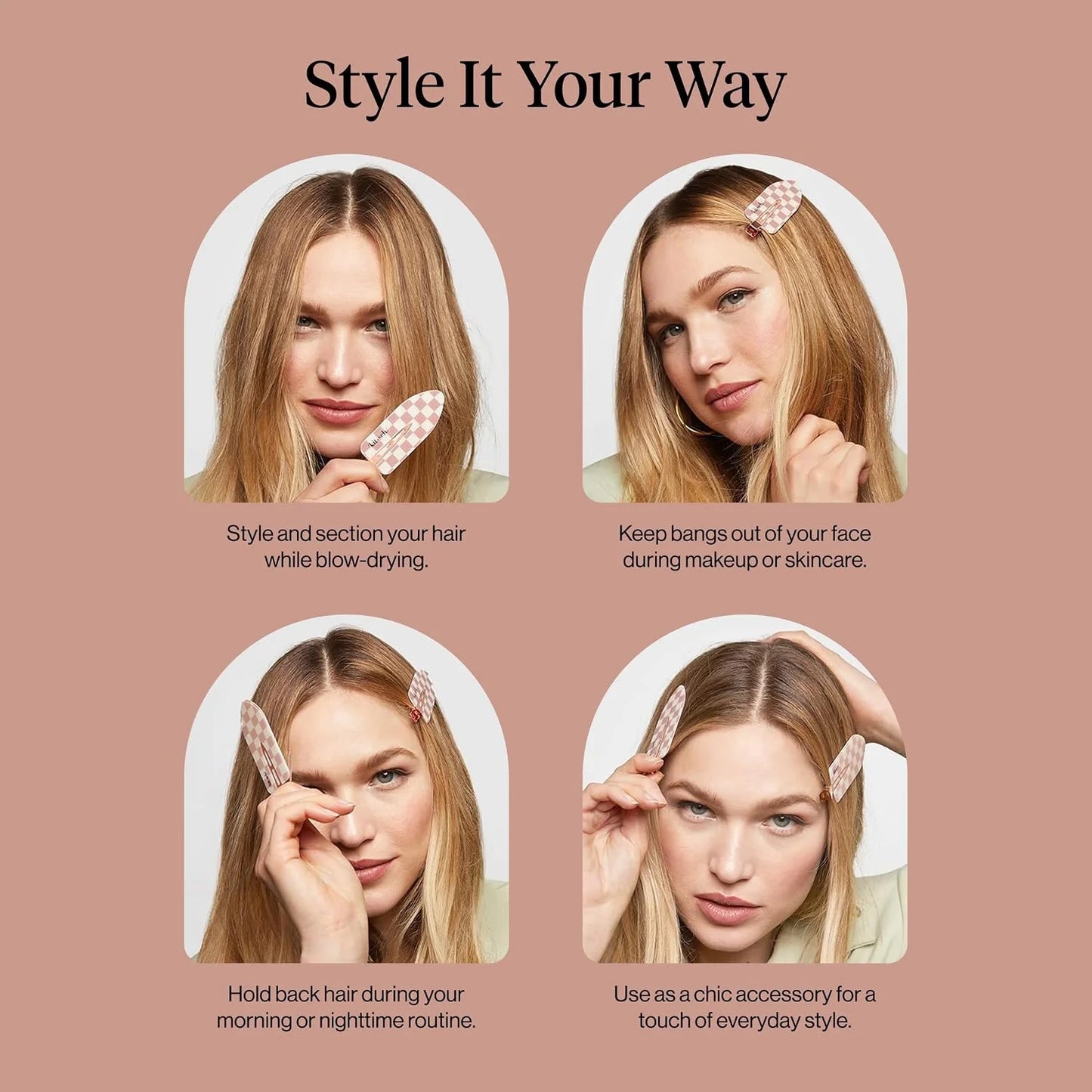 Kitsch Creaseless Hair Clips for Women - Cherry Print, 4pcs