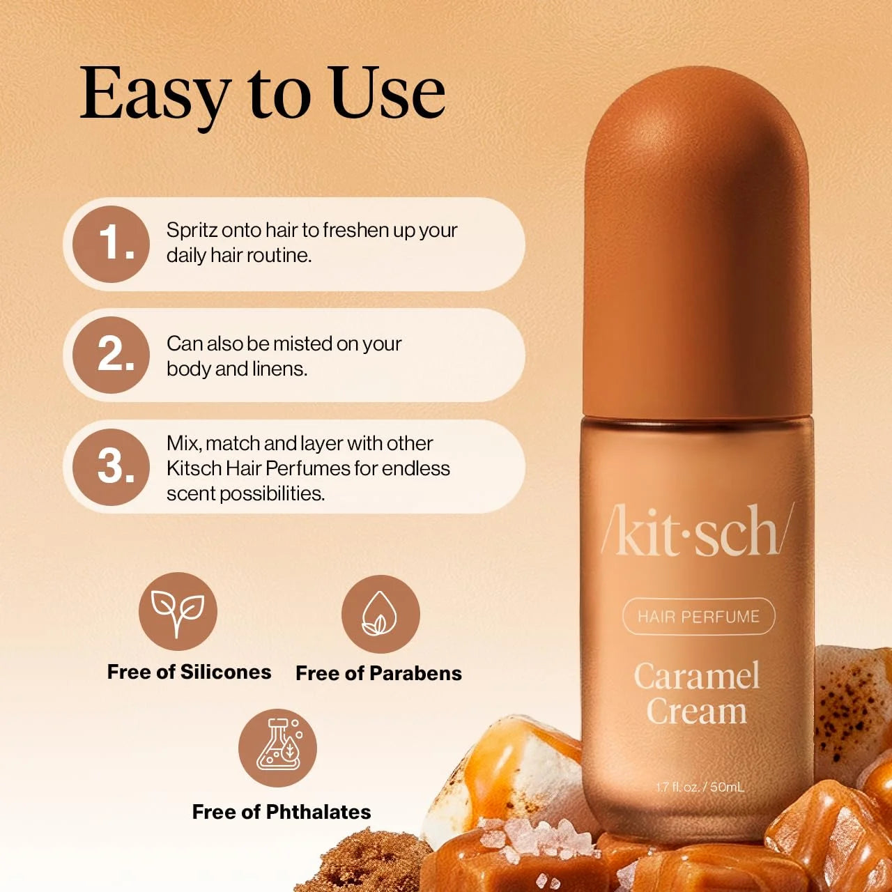 Kitsch Hair Perfume for Women – Hair Spray & Body Mist – Caramel Cream 50mL