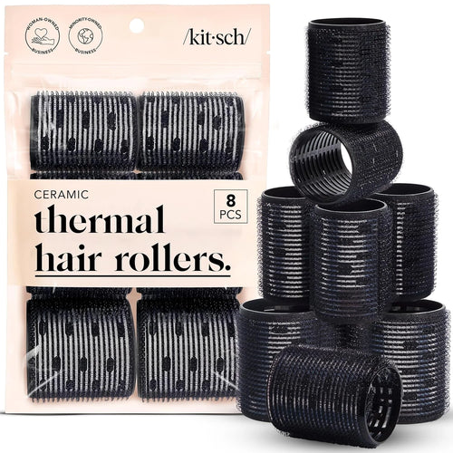 Kitsch Ceramic Hair Rollers for Women - Black, 8 Count (Pack of 1)