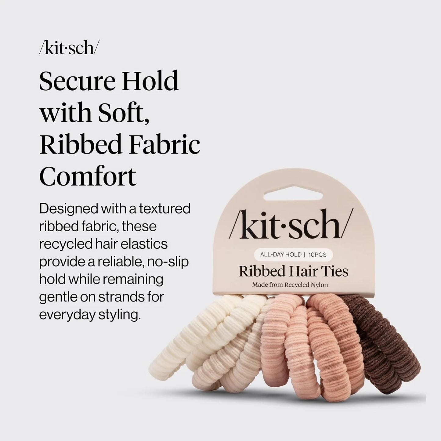 Kitsch Ribbed Hair Ties No Damage - Blush, 10pcs