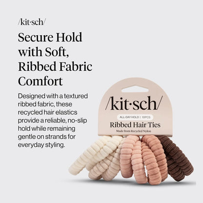 Kitsch Ribbed Hair Ties No Damage - Blush, 10pcs