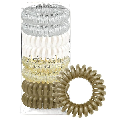 Kitsch Spiral Hair Ties for Women | Ponytail Holders - Brunette, 8 Pcs