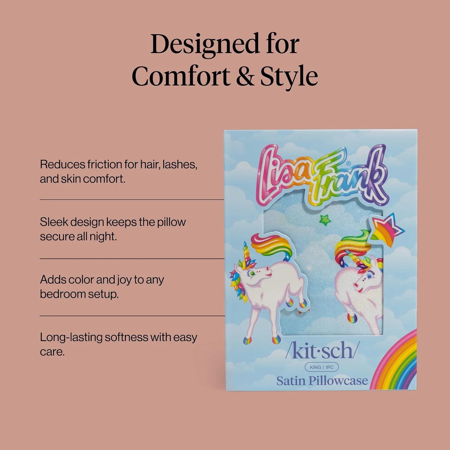 Lisa Frank x Kitsch Satin Pillowcase, Size 19x36 - Rainbow Leopard
