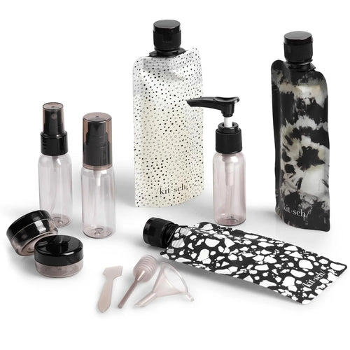 Kitsch 11 PCS Containers Travel Size Toiletries - Black & Ivory