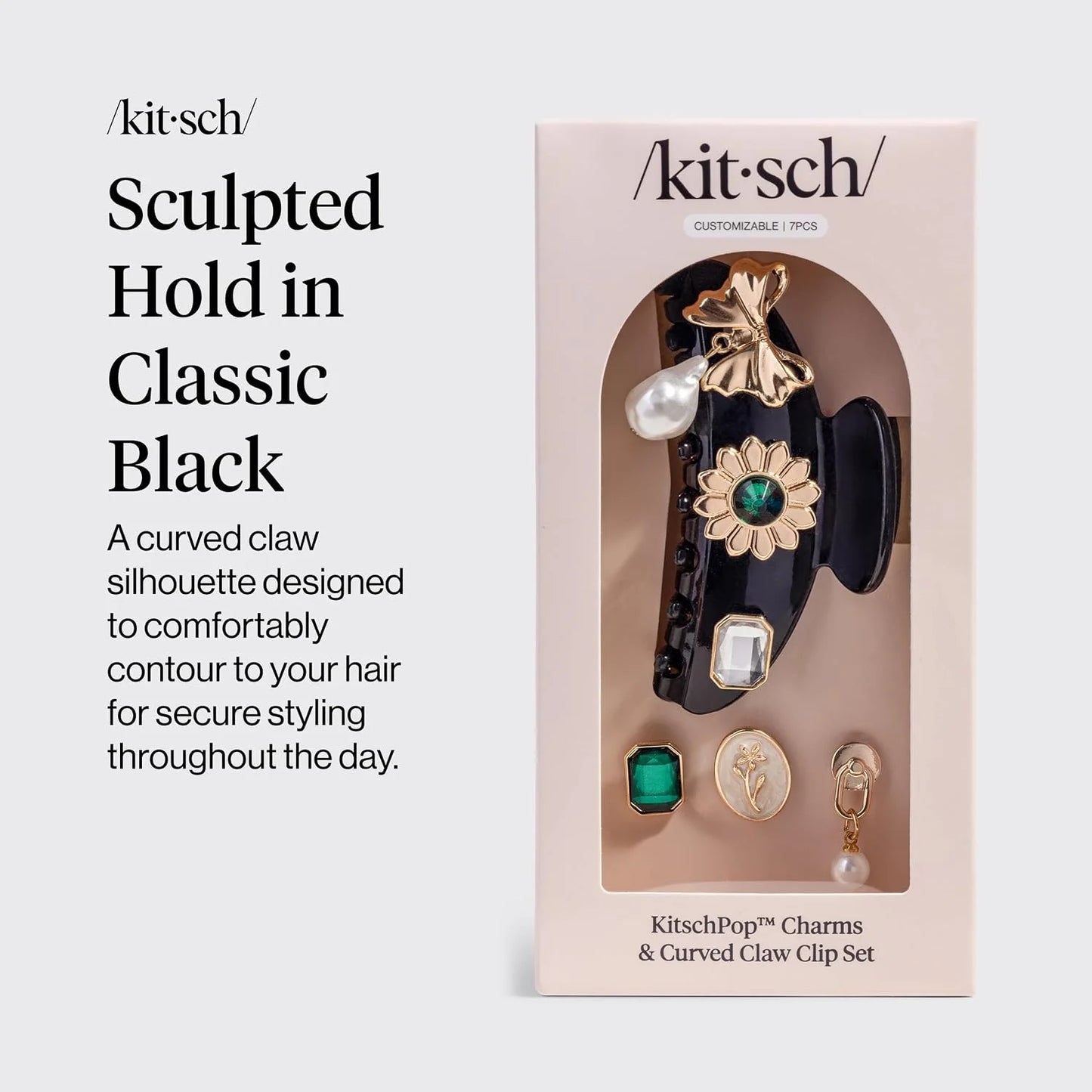 KitschPop ™ Hair Clips For Women with Charm Sets -Vintage Black, 7pcs Set