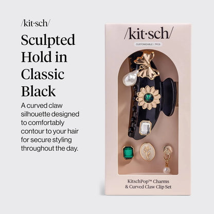 KitschPop ™ Hair Clips For Women with Charm Sets -Vintage Black, 7pcs Set