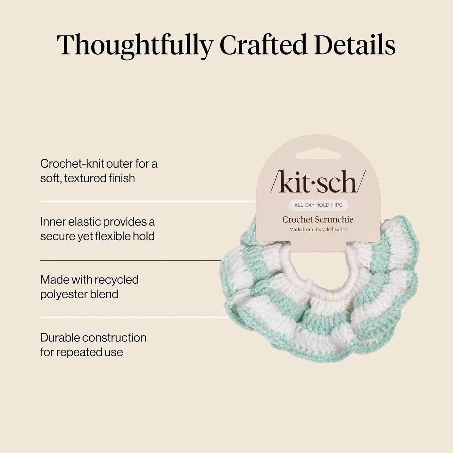 Kitsch Crochet Hair Scrunchie For Women - Seafoam Blue, 1pc